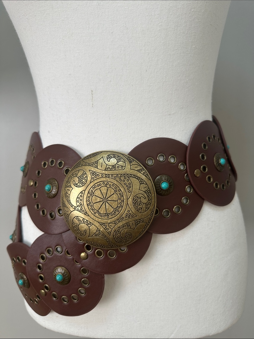 Women's Concho Disc Belt Western Cowboy Cowgirl Leather Boho Waist Belt NEW! - Picture 5 of 9